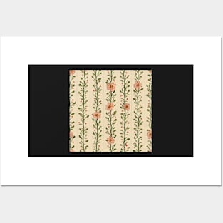 Peach Pink Vintage Flowers Stripe Vine Posters and Art